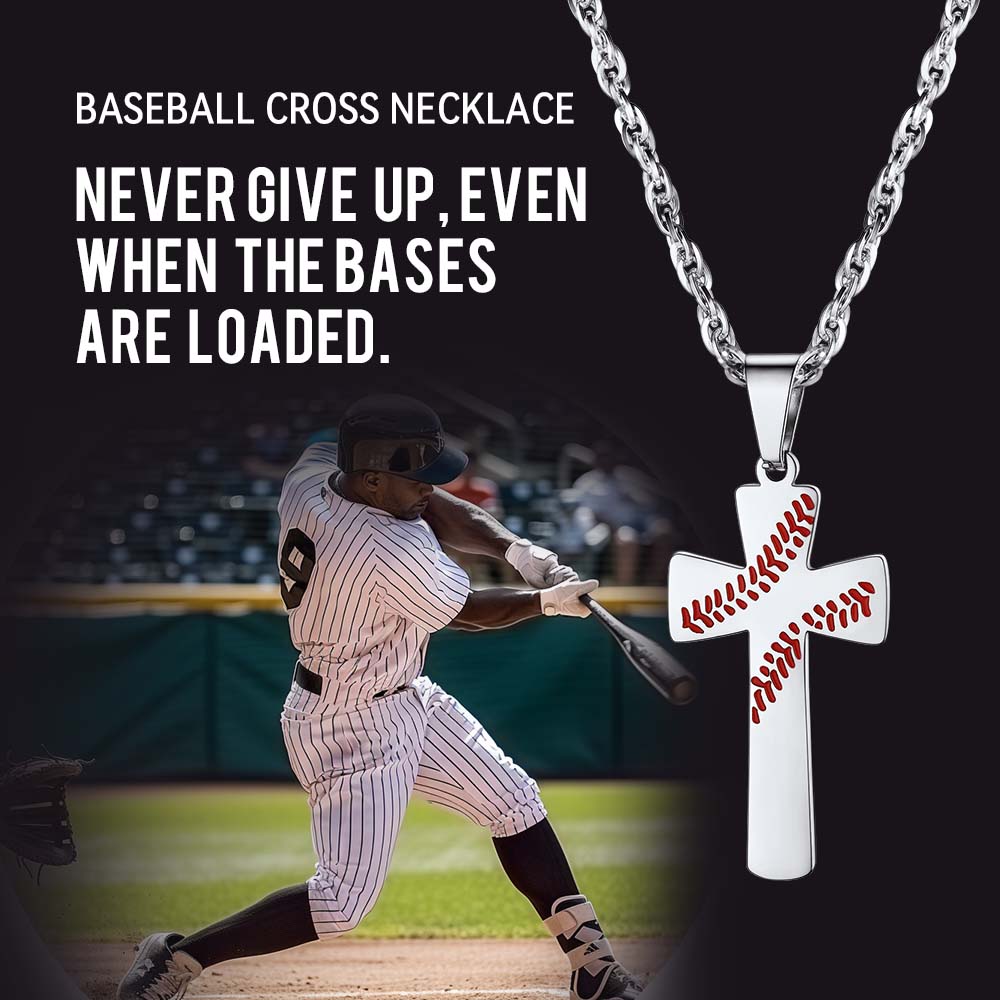 Engraved Sport Baseball Cross Necklace Pendant for