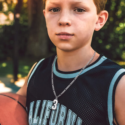 Sports Jersey Number Pendant Necklace With Figaro Chain for
