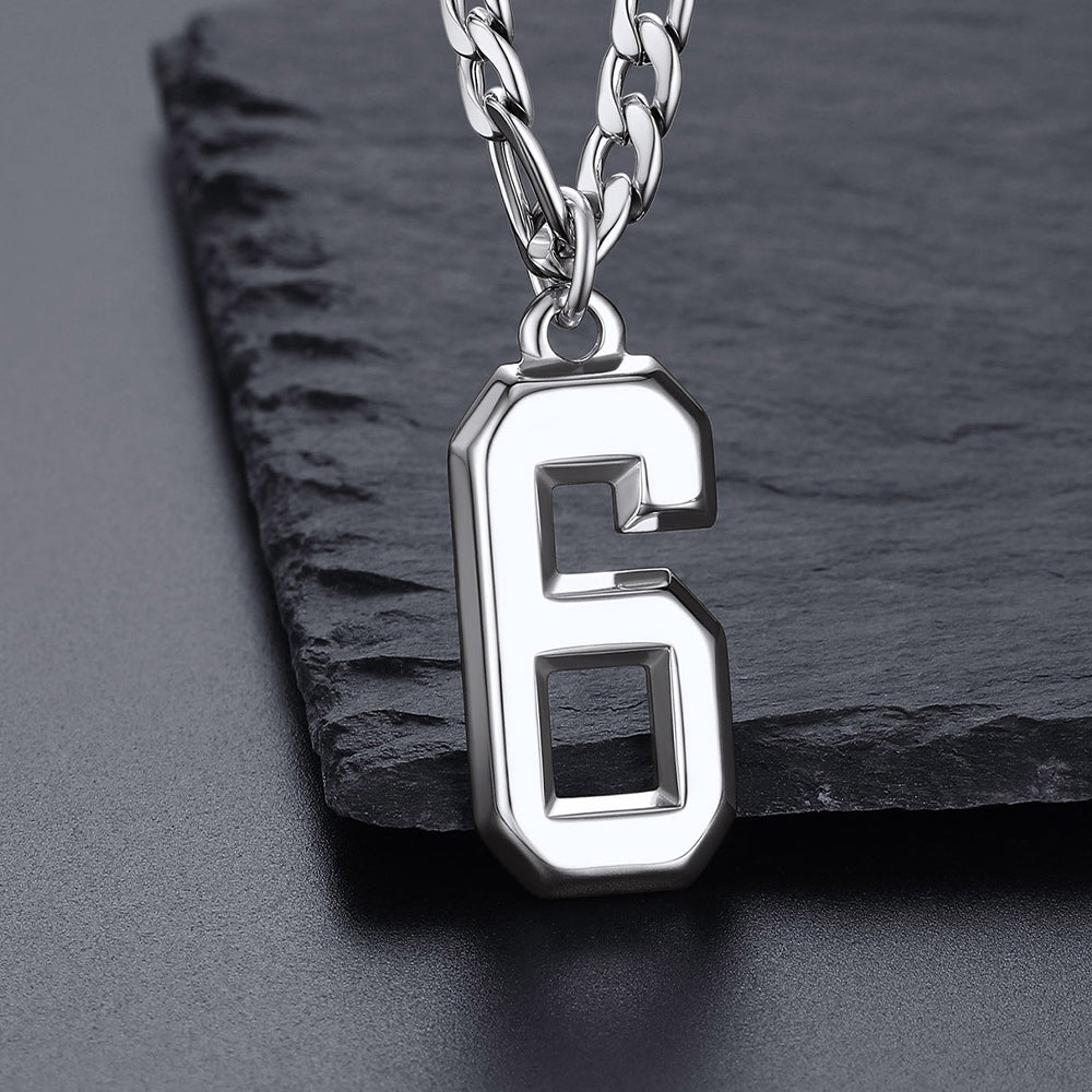Sports Jersey Number Pendant Necklace With Figaro Chain for