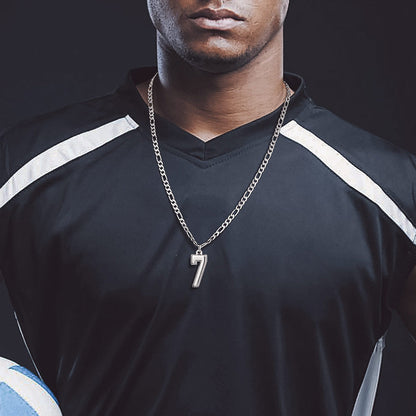 Sports Jersey Number Pendant Necklace With Figaro Chain for