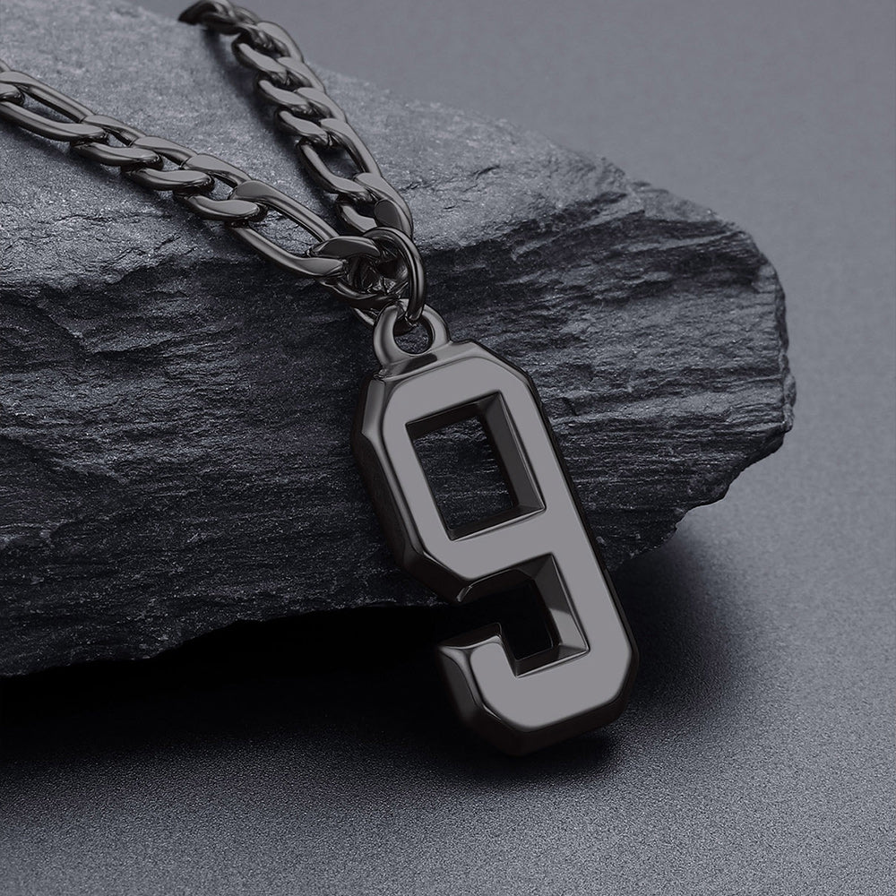 Sports Jersey Number Pendant Necklace With Figaro Chain for