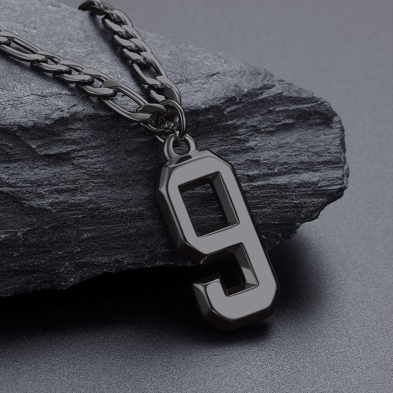Sports Jersey Number Pendant Necklace With Figaro Chain for