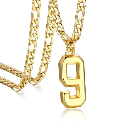 Sports Jersey Number Pendant Necklace With Figaro Chain for