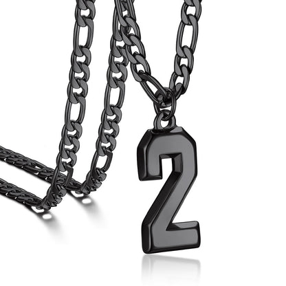Sports Jersey Number Pendant Necklace With Figaro Chain for