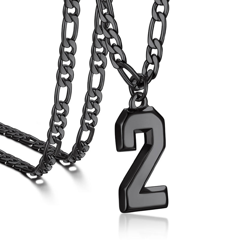 Sports Jersey Number Pendant Necklace With Figaro Chain for