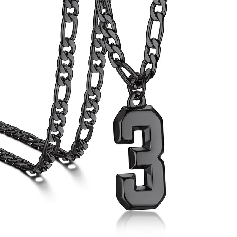Sports Jersey Number Pendant Necklace With Figaro Chain for
