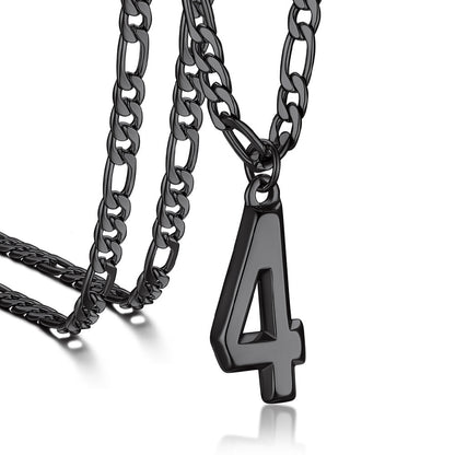 Sports Jersey Number Pendant Necklace With Figaro Chain for