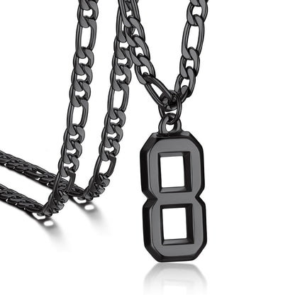 Sports Jersey Number Pendant Necklace With Figaro Chain for