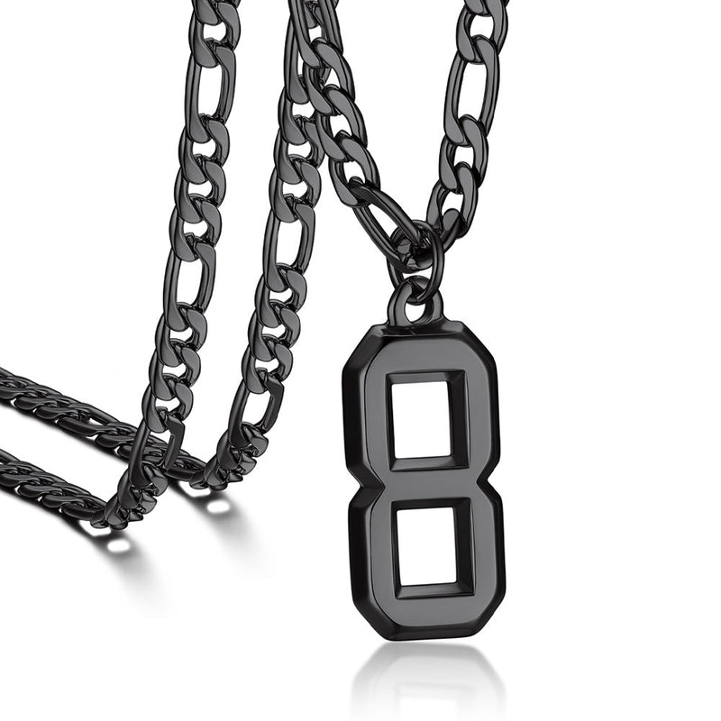 Sports Jersey Number Pendant Necklace With Figaro Chain for