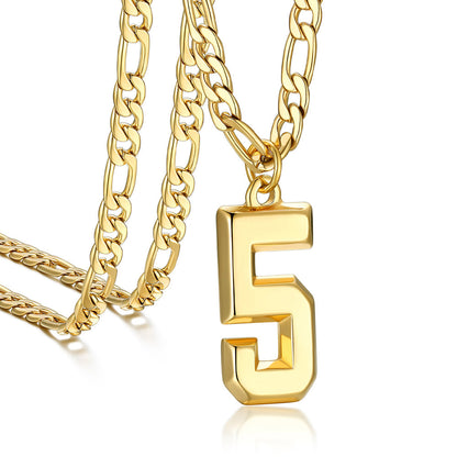 Sports Jersey Number Pendant Necklace With Figaro Chain for