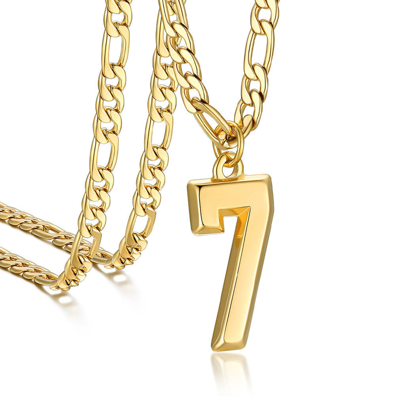 Sports Jersey Number Pendant Necklace With Figaro Chain for