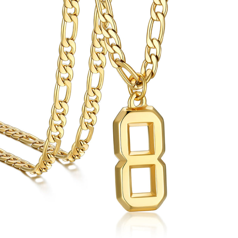Sports Jersey Number Pendant Necklace With Figaro Chain for