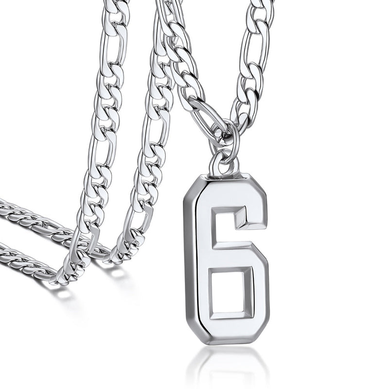Sports Jersey Number Pendant Necklace With Figaro Chain for