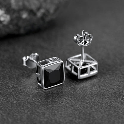 Flash Sterling Silver Square Black Onyx Stud Earrings for