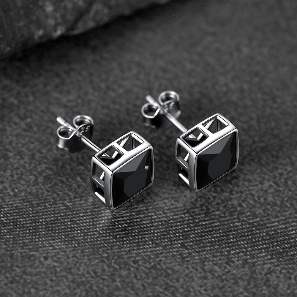 Flash Sterling Silver Square Black Onyx Stud Earrings for