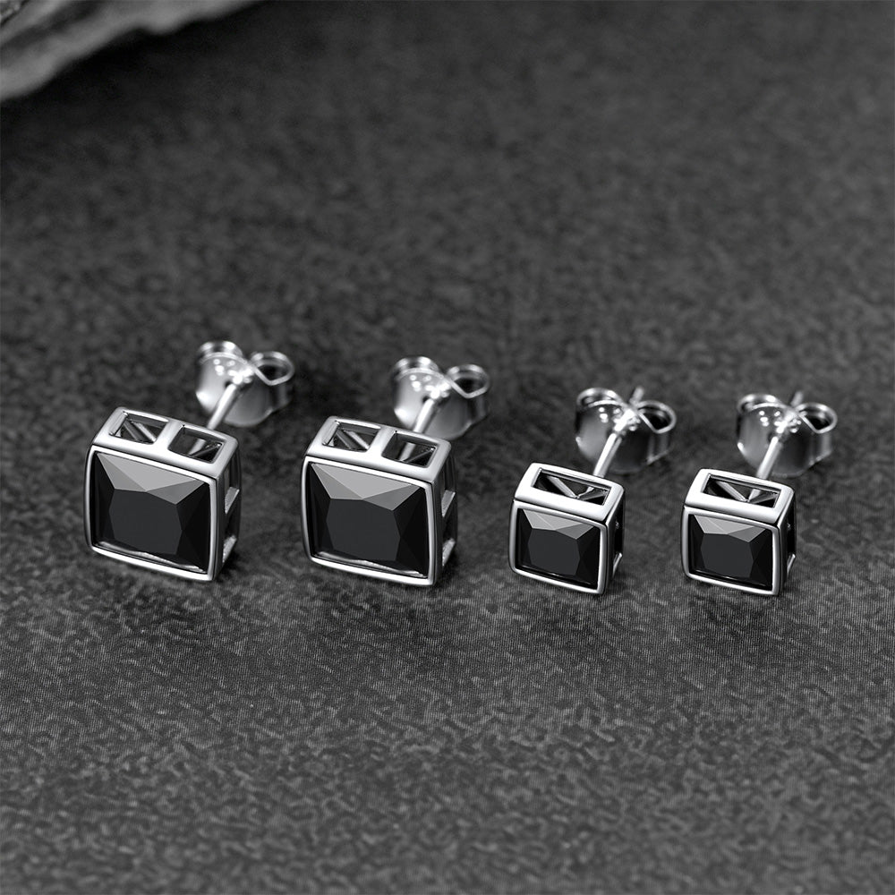 Flash Sterling Silver Square Black Onyx Stud Earrings for