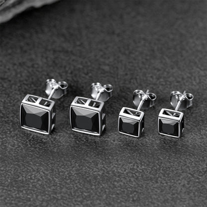 Flash Sterling Silver Square Black Onyx Stud Earrings for