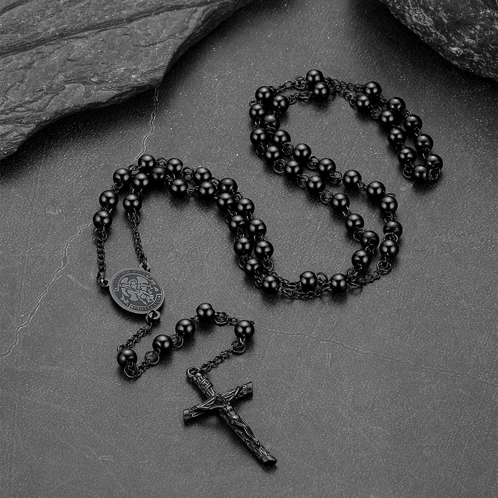 Catholic St. Michael Rosary Bead Necklace