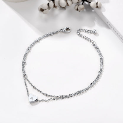Initial Letter Heart Anklet Chain Layered Anklet for