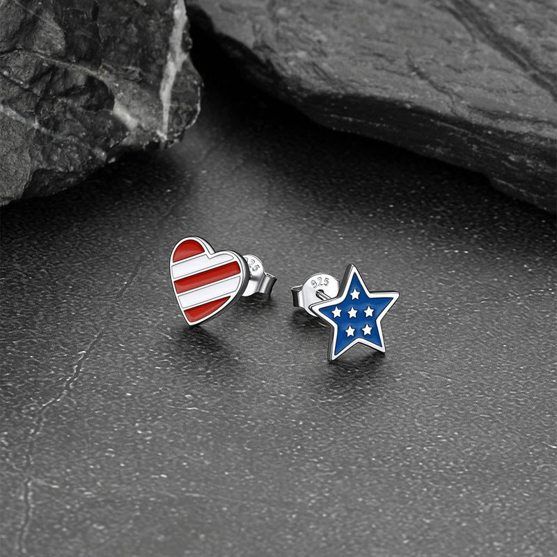 4th of July Star Heart Earrings American Flag Studs for