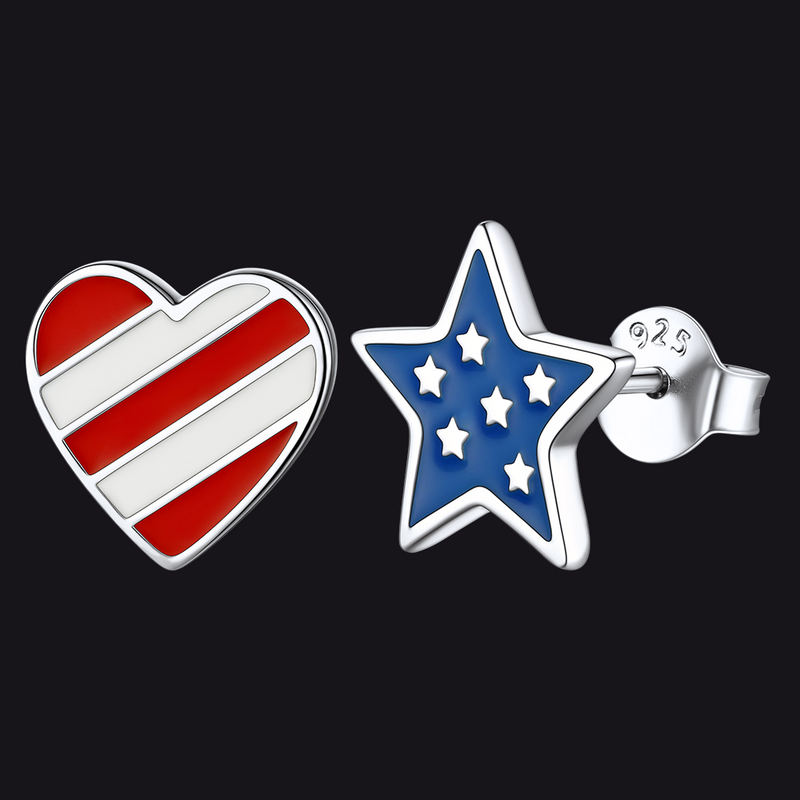 4th of July Star Heart Earrings American Flag Studs for
