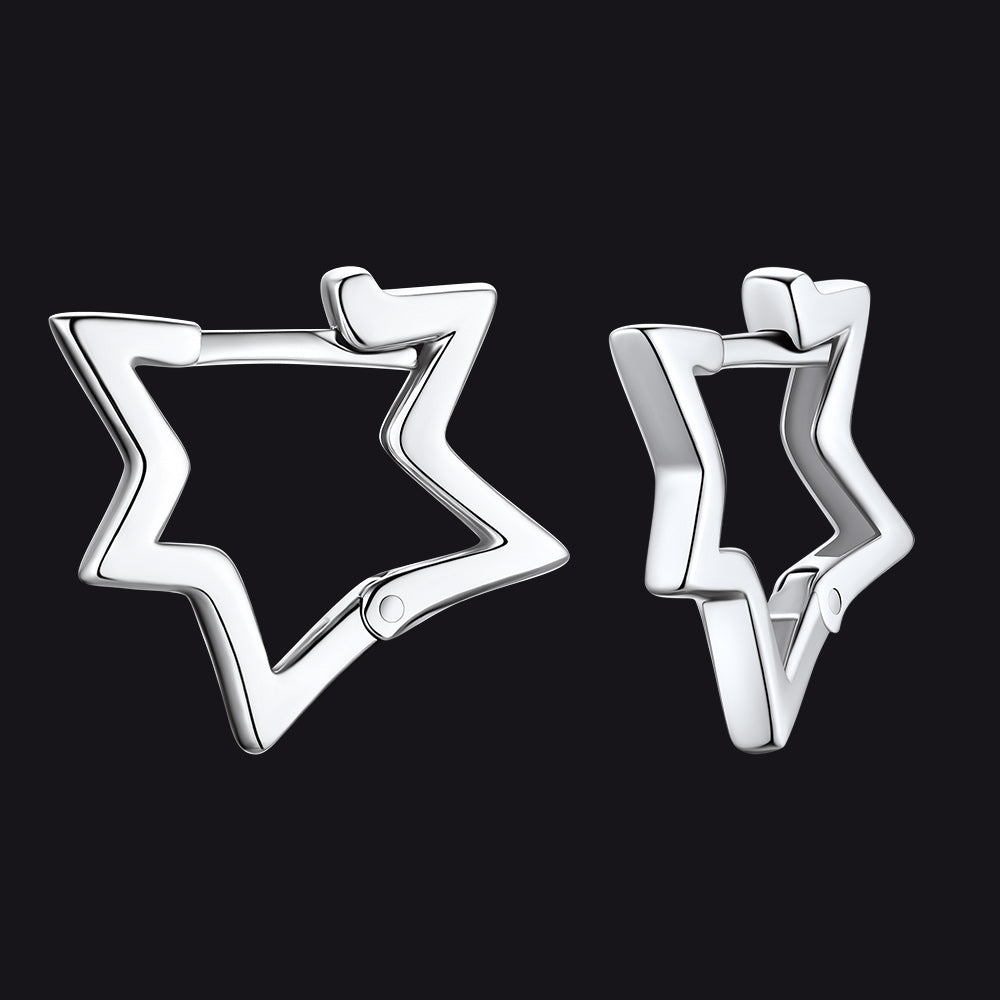 Sterling Silver Star Hoop Earrings for