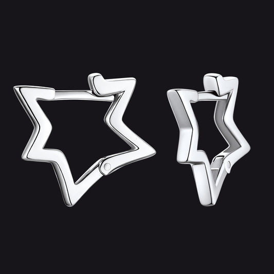Sterling Silver Star Hoop Earrings for
