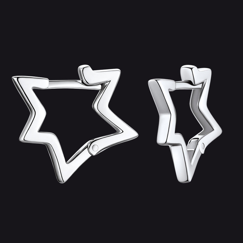 Sterling Silver Star Hoop Earrings for