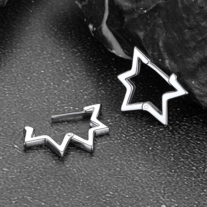 Sterling Silver Star Hoop Earrings for