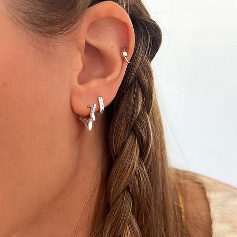 Sterling Silver Star Hoop Earrings for
