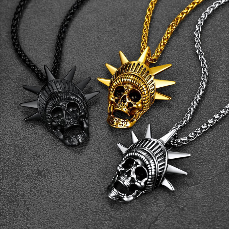 Flash Gothic Statue of Liberty Skull Necklace for