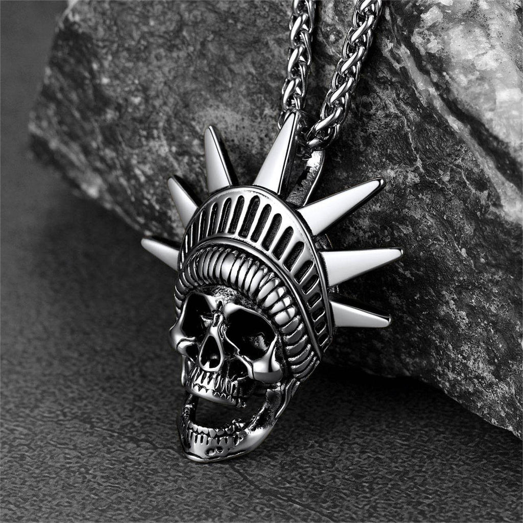Flash Gothic Statue of Liberty Skull Necklace for