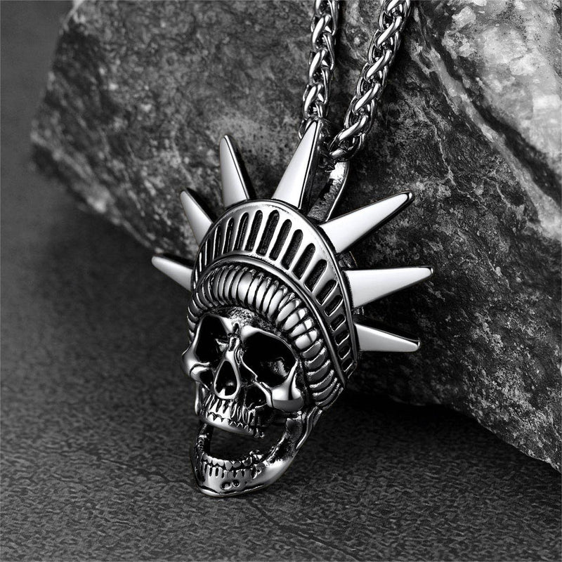 Flash Gothic Statue of Liberty Skull Necklace for