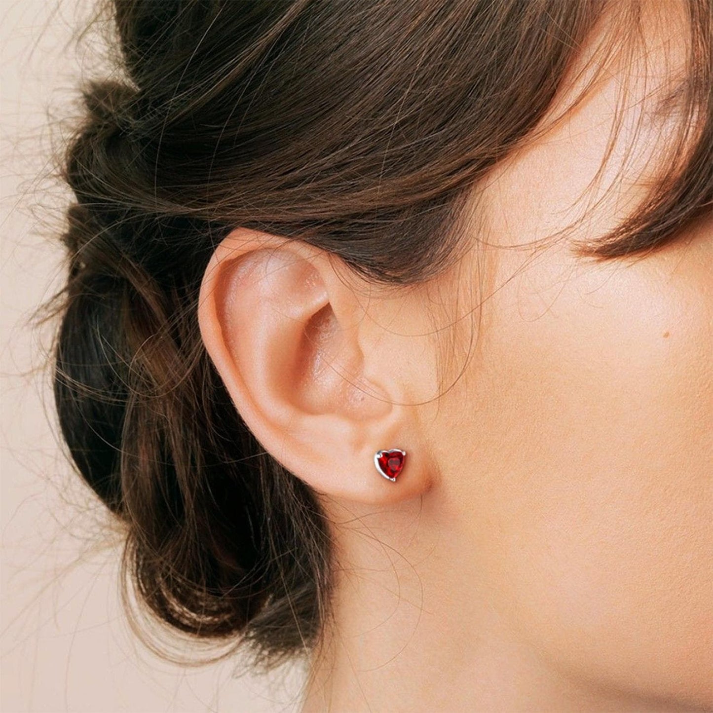 Silver Heart Birthstone Stud Earrings for