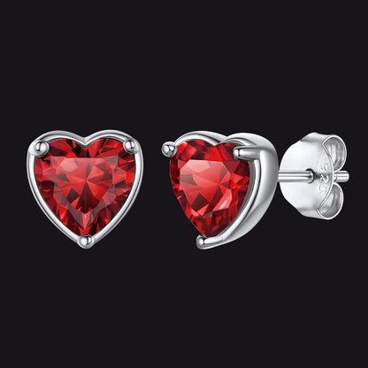 Silver Heart Birthstone Stud Earrings for