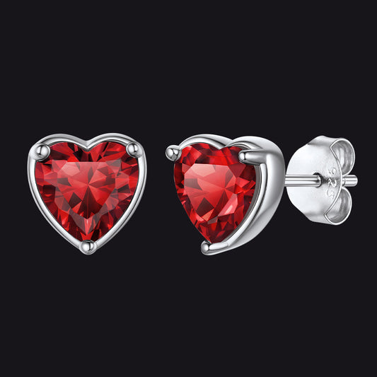 Silver Heart Birthstone Stud Earrings for