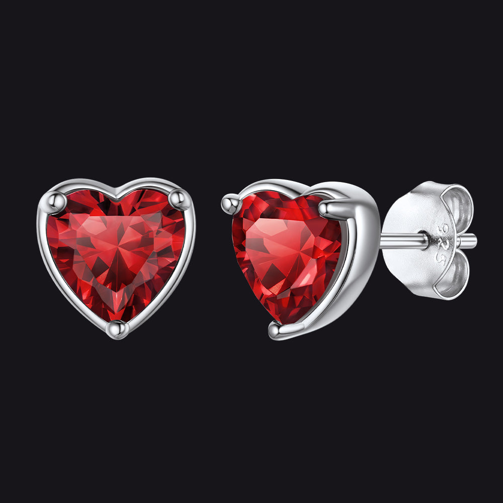 Silver Heart Birthstone Stud Earrings for