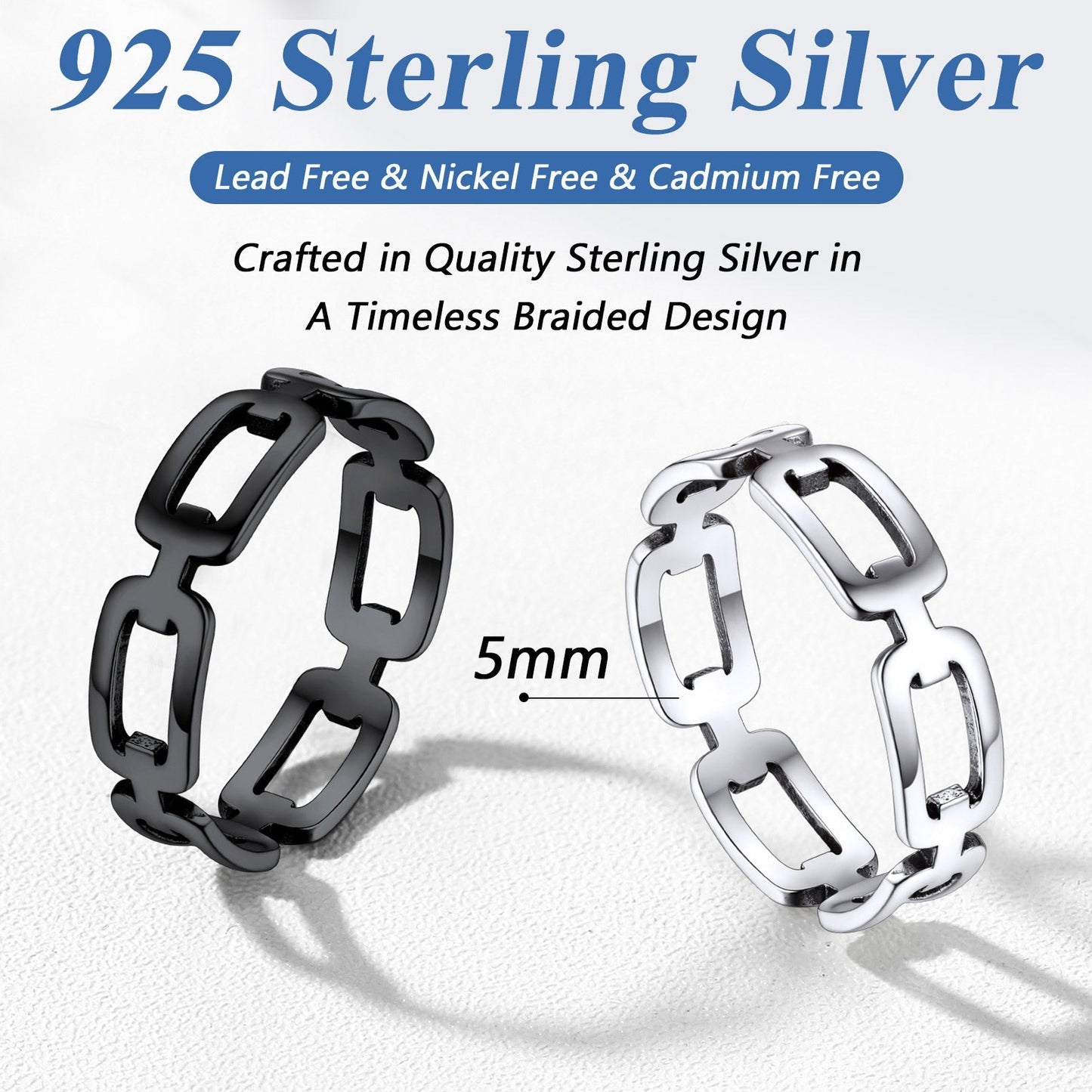 925 Sterling Silver Chain Link Rings for