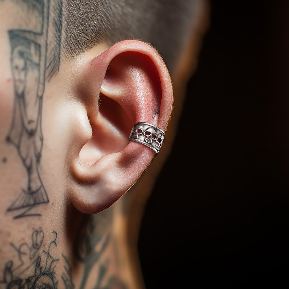 Sterling Silver Skull Ear Cuff Earrings Non-piercing for