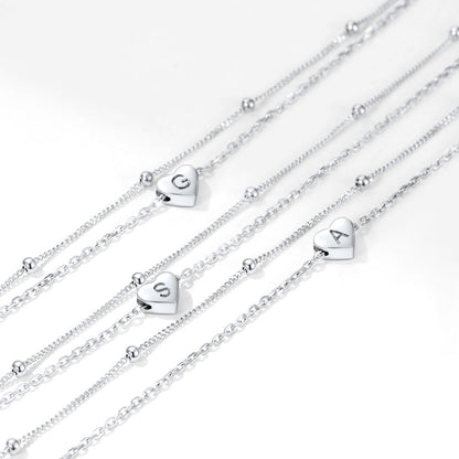 Sterling Silver A-z Initial Heart Layered Anklet for
