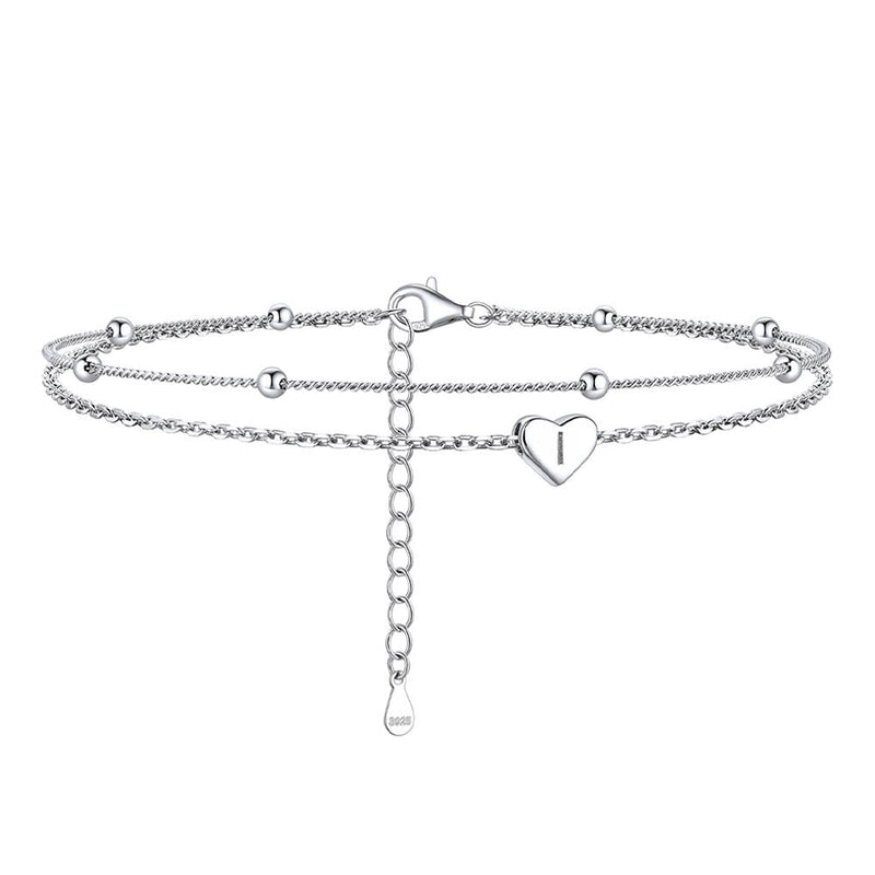 Sterling Silver A-z Initial Heart Layered Anklet for