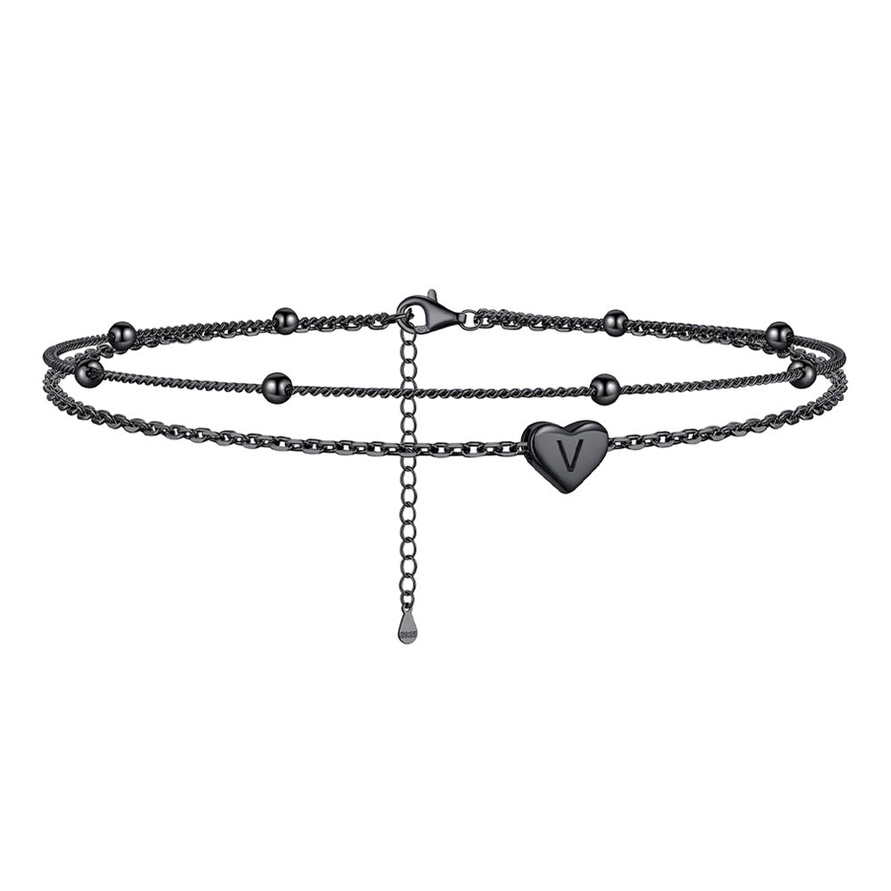 Sterling Silver A-z Initial Heart Layered Anklet for