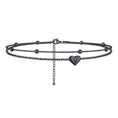 Sterling Silver A-z Initial Heart Layered Anklet for