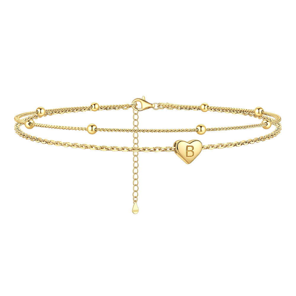 Sterling Silver A-z Initial Heart Layered Anklet for