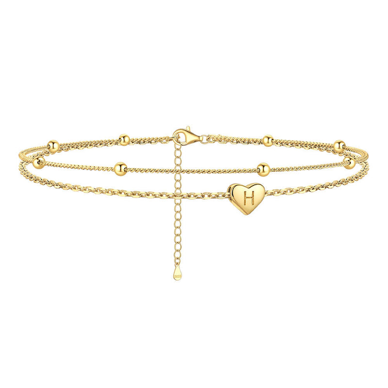 Sterling Silver A-z Initial Heart Layered Anklet for