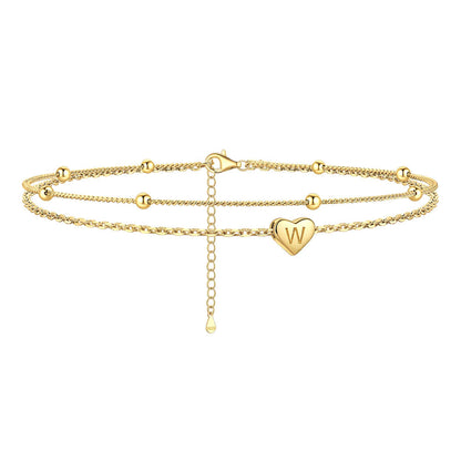 Sterling Silver A-z Initial Heart Layered Anklet for