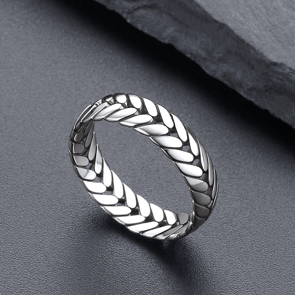 Sterling Silver Chunky Wheat Chain Band Rings 5mm Wide for