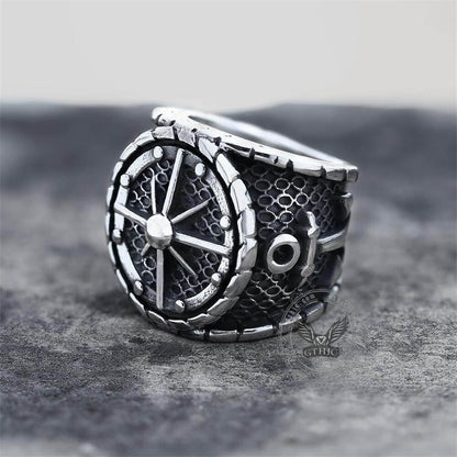 Striking Anchor and Compass Stainless Steel Marine Ring