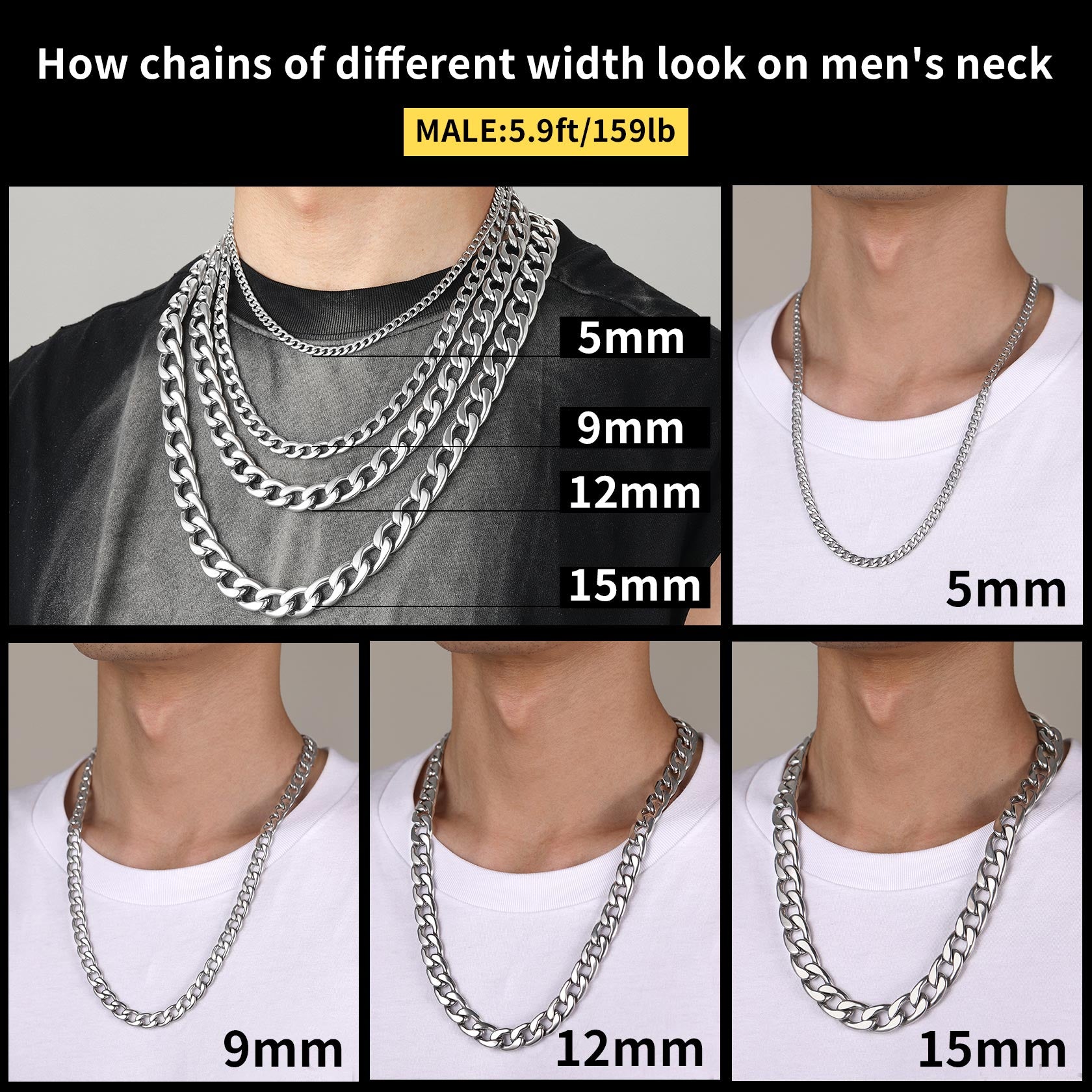 Sturdy Cuban Link Chain Necklace Lobster Clasp for