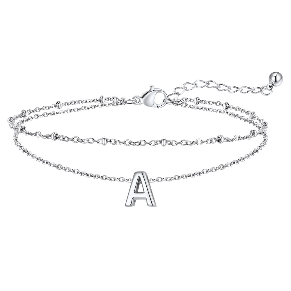 Dainty A-z Initial Layered Ankle Bracelet for Mom